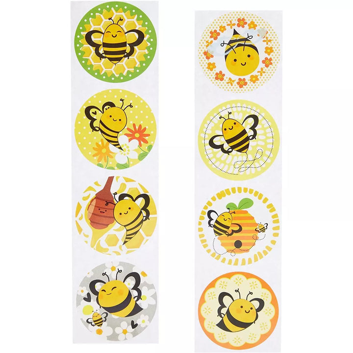 Blue Panda 1000 Piece Bumble Bee Stickers for Kids and Teachers, Classroom Supplies, Party Favors (8 Designs (1.5 Inches)