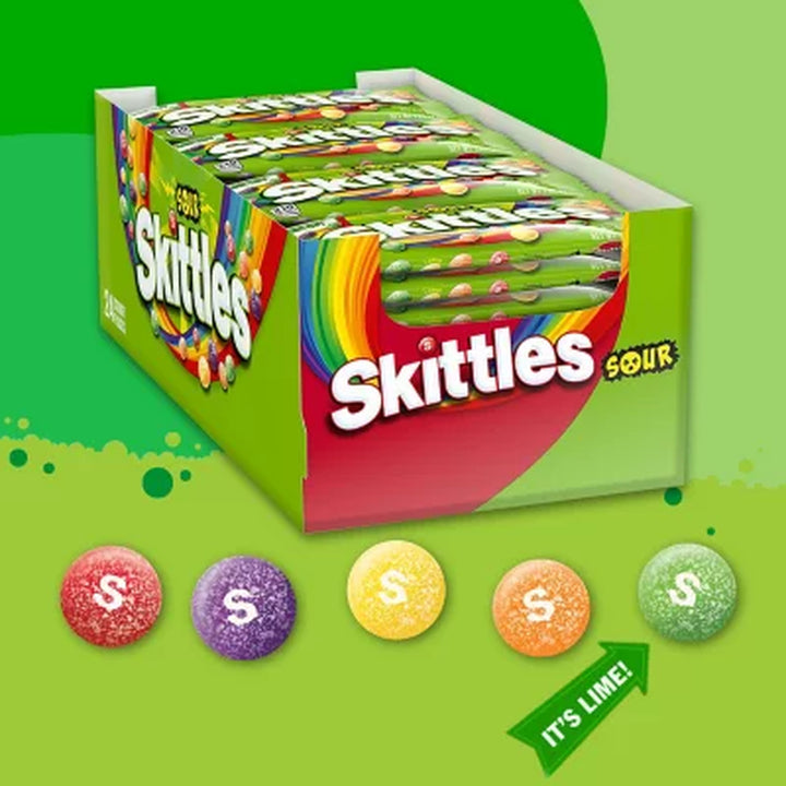 Skittles Sour Fruity Chewy Candy, Full Size, 1.8 Oz., 24 Pk.