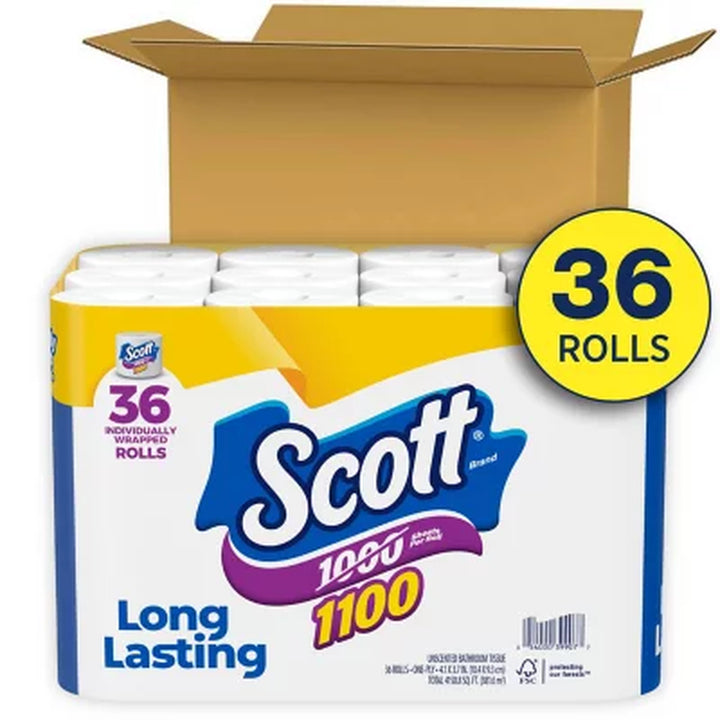 Scott 1100 1-Ply Toilet Paper 1100 Sheets/Roll, 36 Rolls