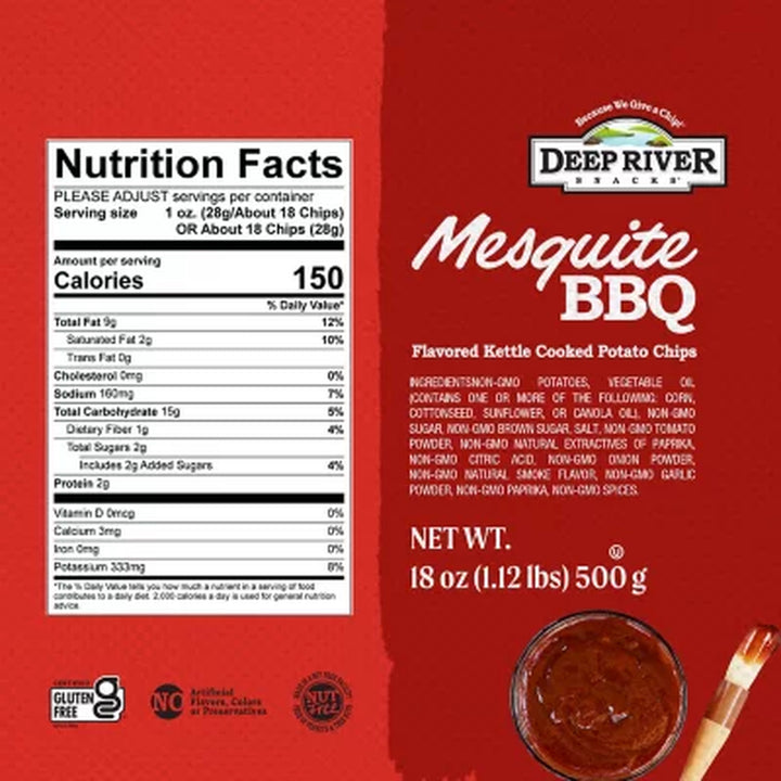 Deep River Mesquite BBQ Kettle Cooked Potato Chips, 18 Oz.