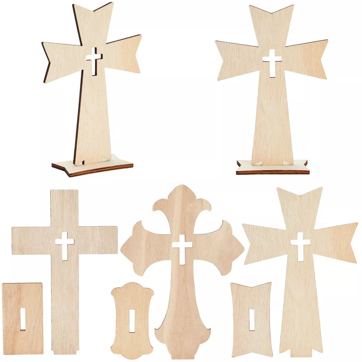 Bright Creations 12 Pack Standing Wood Cross for DIY Crafts and Easter Christmas Centerpiece Table Mantel Decorations, 7 Inches