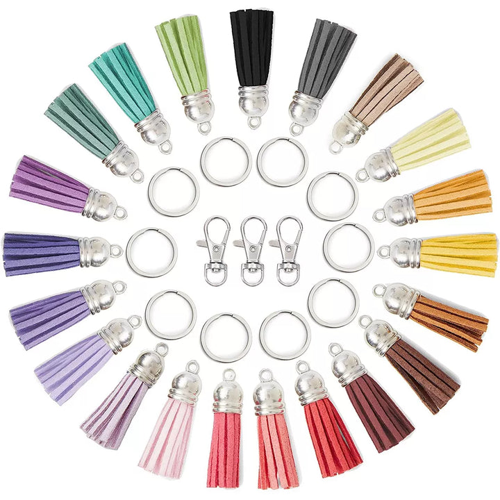 Bright Creations 150 Pieces Leather Tassel Keychains with Swivel Hooks & Key Rings in 25 Colors for Handbags, Crafts & Jewelry, 1.5 In