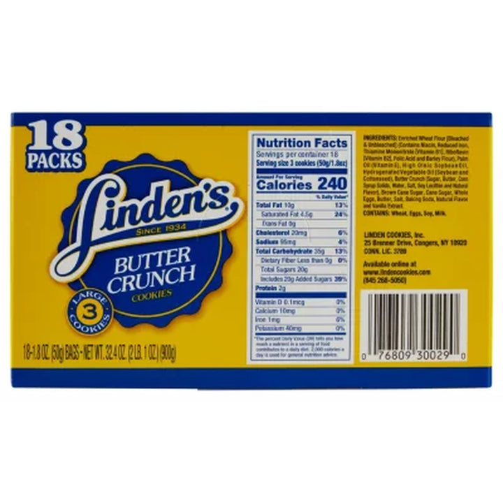 Linden'S Butter Crunch Cookies, 1.8 Oz., 18 Pk.