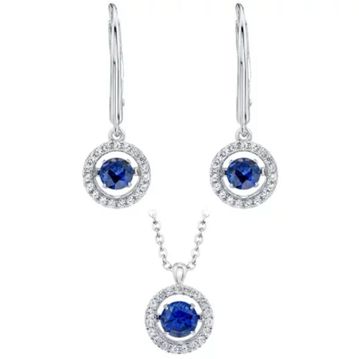 Sterling Silver Dancing Lab Created Blue & White Sapphire Earring and Pendant Set