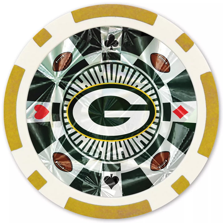 Masterpieces Casino Style 20 Piece 11.5 Gram Poker Chip Set NFL Green Bay Packers Gold Edition.