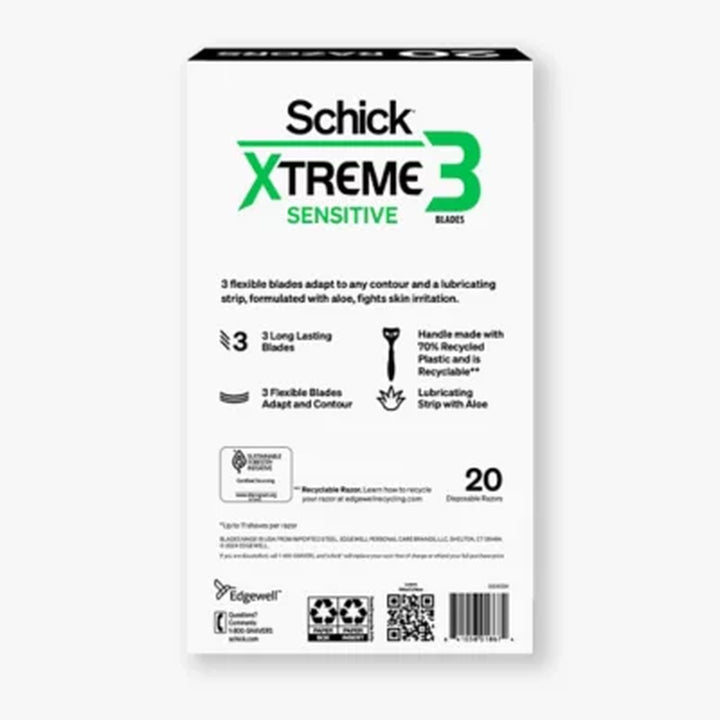 Schick Xtreme3 Sensitive Disposable Razors for Men, 20 Ct.