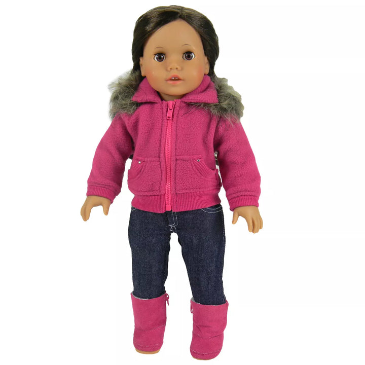 Sophia’S Fleece Sweatshirt with Faux Fur Collar for 18" Dolls, Hot Pink