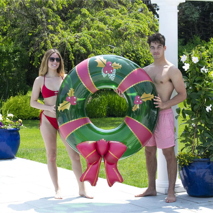 Swimline 42" Christmas Wreath with Bow Inflatable Pool Inner Tube Ring