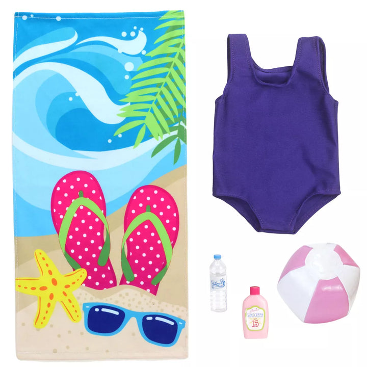 Sophia'S - 18" Doll - Bathing Suit, Beach Towel, Water Bottle, Suntan Lotion & Beach Ball Set - Pink