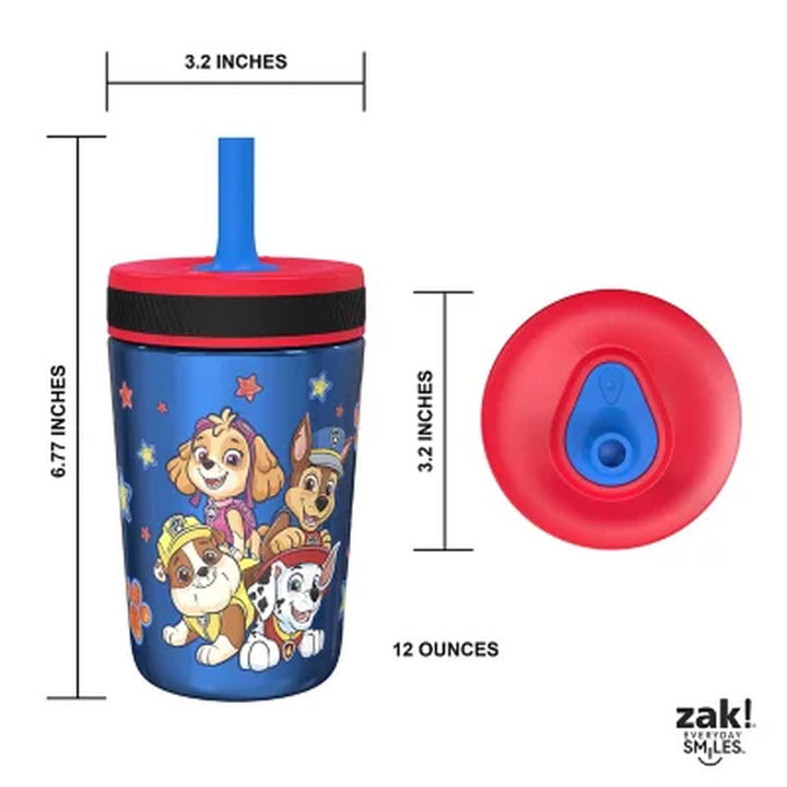 Zak Designs 12-Oz. Stainless Steel Double-Wall Tumbler for Kids with Antimicrobial Straw, 2-Piece Set (Assorted Colors)