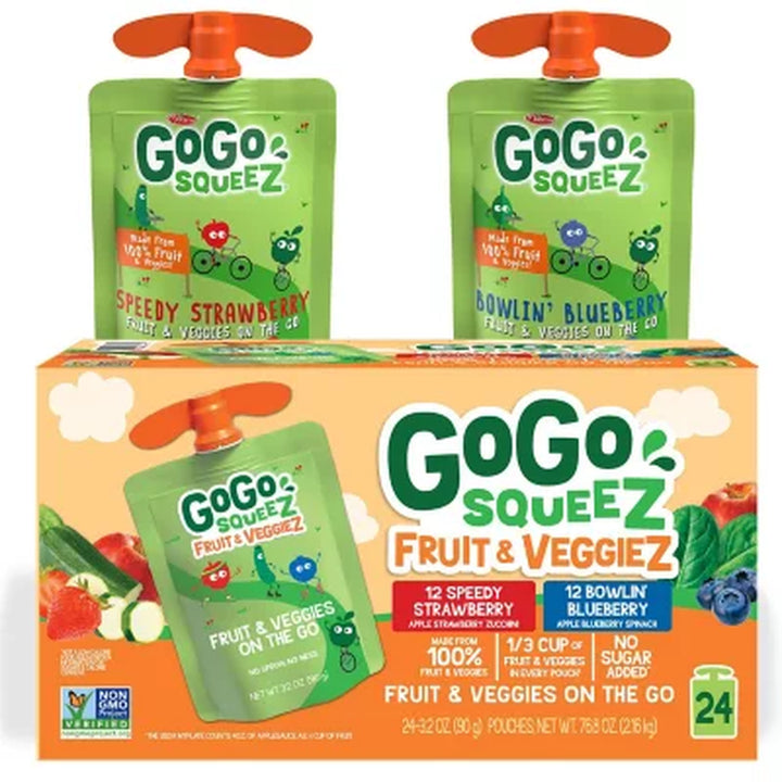 Gogo Squeez Fruit & Veggiez Applesauce Pouches, 3.2 Oz., 24 Ct.