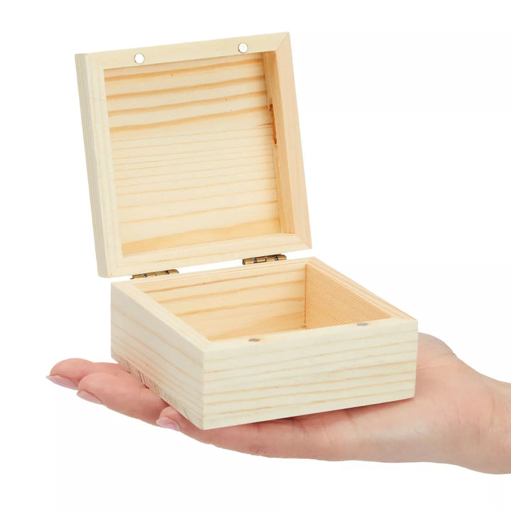 Bright Creations 6 Pack Unfinished Wooden Boxes with Hinged Lids, Pinewood Magnetic Wood Box for Crafts, 3.5 X 3.5 X 2 In