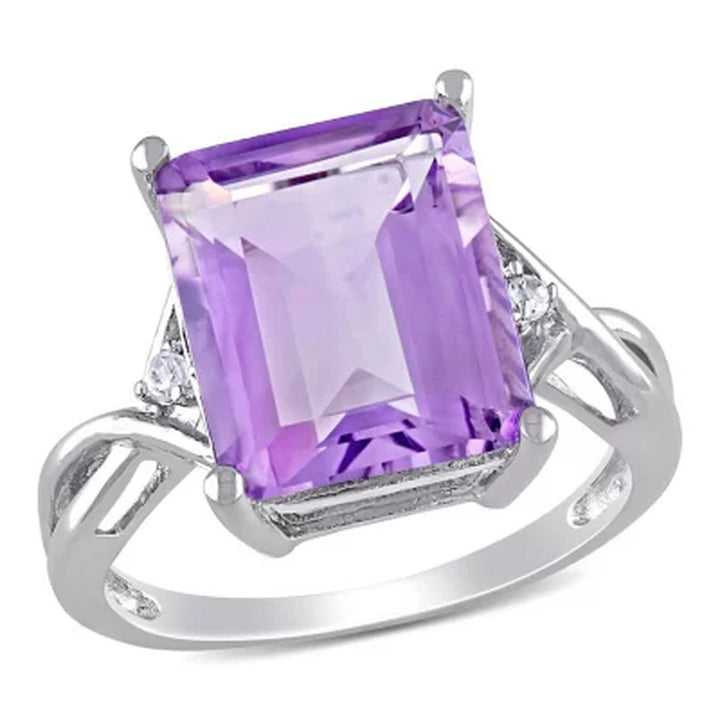 Emerald Cut Amethyst and White Topaz Cocktail Ring in Sterling Silver