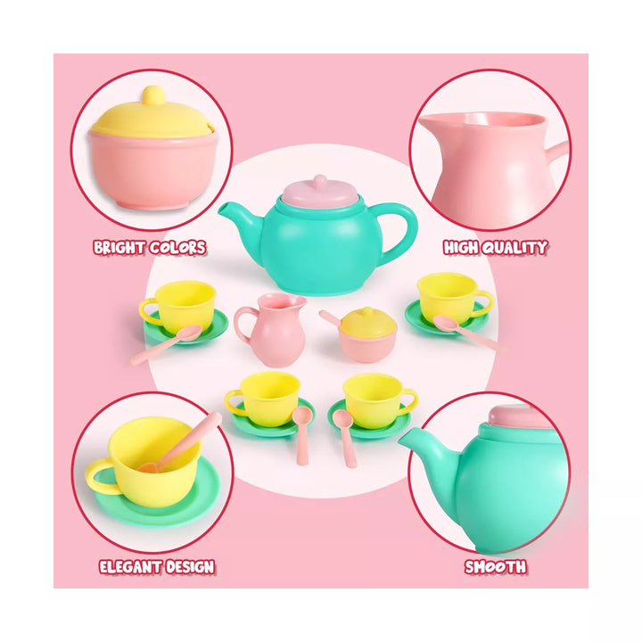 Syncfun 18PCS Pretend Play Tea Party Set Play Food Accessories BPA Free, Phthalates Free, Plastic Tea Set