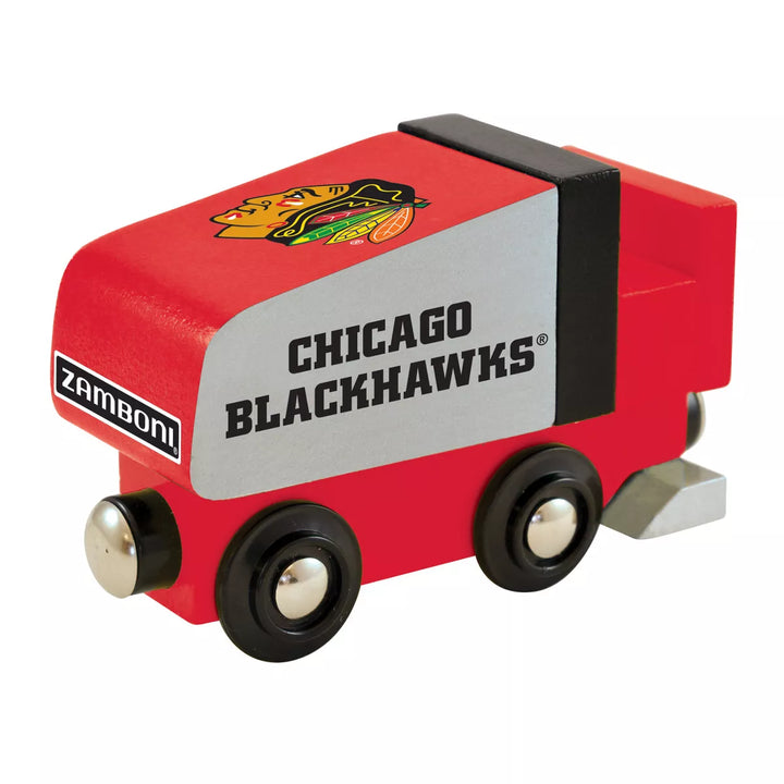 Masterpieces Officially Licensed NHL Chicago Blackhawks Wooden Toy Zamboni Train Engine for Kids.