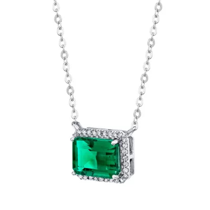 925 Sterling Silver Lab Created Emerald and 0.08 CT. T.W. Diamond Necklace