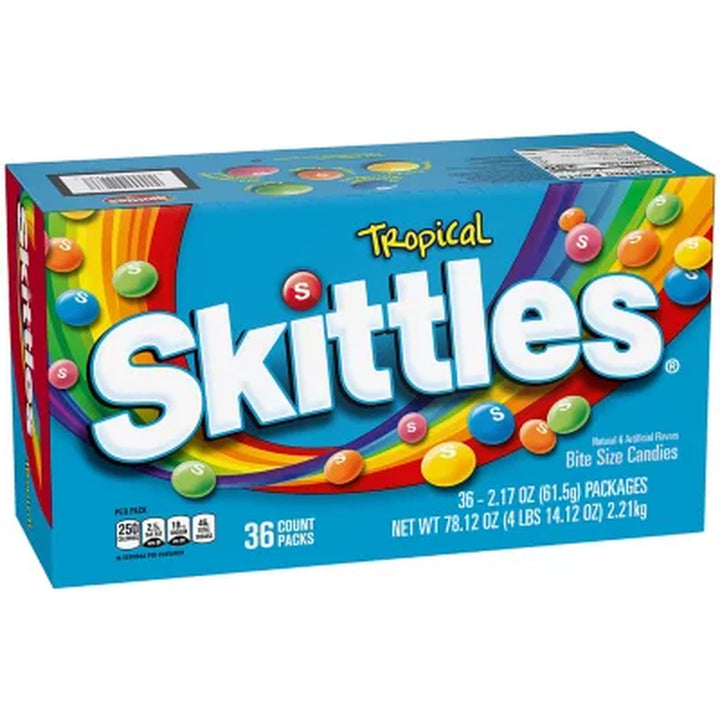 Skittles Tropical Fruity Chewy Candy, Full Size, 2.17 Oz., 36 Pk.