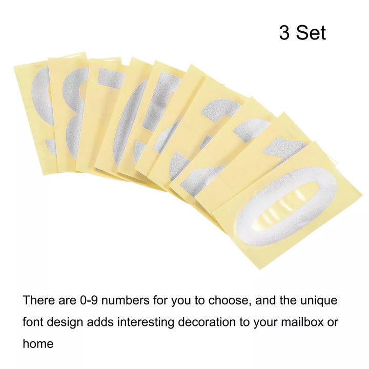 Unique Bargains 0 - 9 Vinyl Waterproof Self-Adhesive Reflective Mailbox Numbers Sticker 2.17 Inch Silver 3 Set