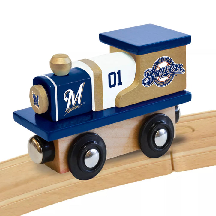 Masterpieces Officially Licensed MLB Milwaukee Brewers Wooden Toy Train Engine for Kids.