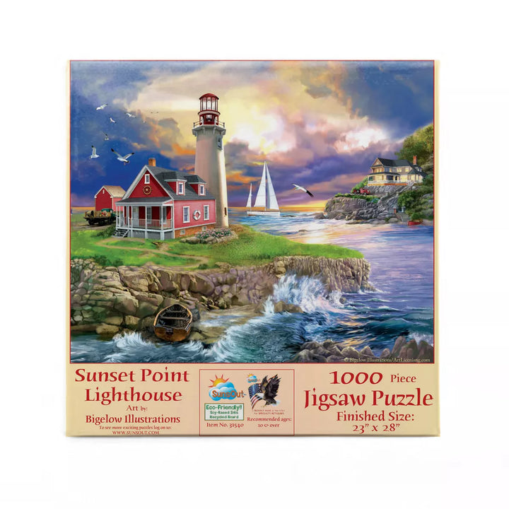 Sunsout Sunset Point Lighthouse 1000 Pc Jigsaw Puzzle 31540