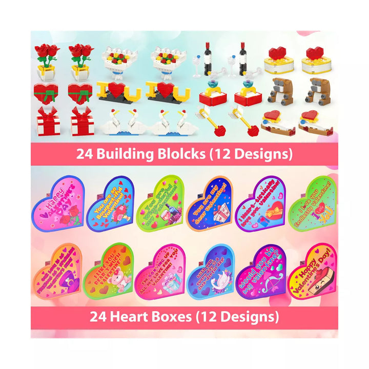 Fun Little Toys 24 PCS Valentine Theme Building Block with Heart Box