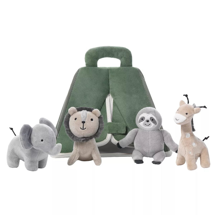 Lambs & Ivy Interactive Plush Safari/Jungle Green Tent with Stuffed Animal Toys