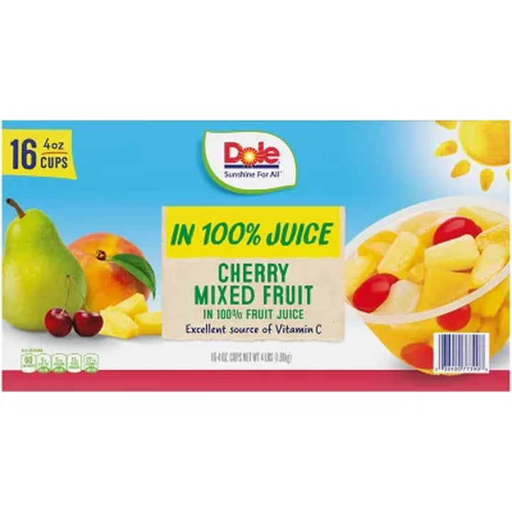 Dole Cherry Mixed Fruit Bowls in 100% Juice, 4 Oz., 16 Pk.