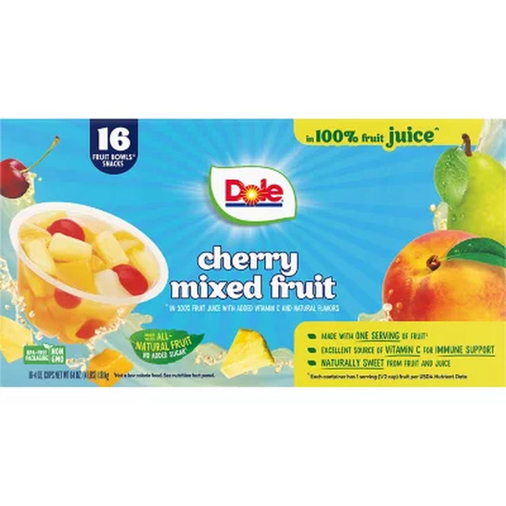 Dole Cherry Mixed Fruit Bowls in 100% Juice, 4 Oz., 16 Pk.
