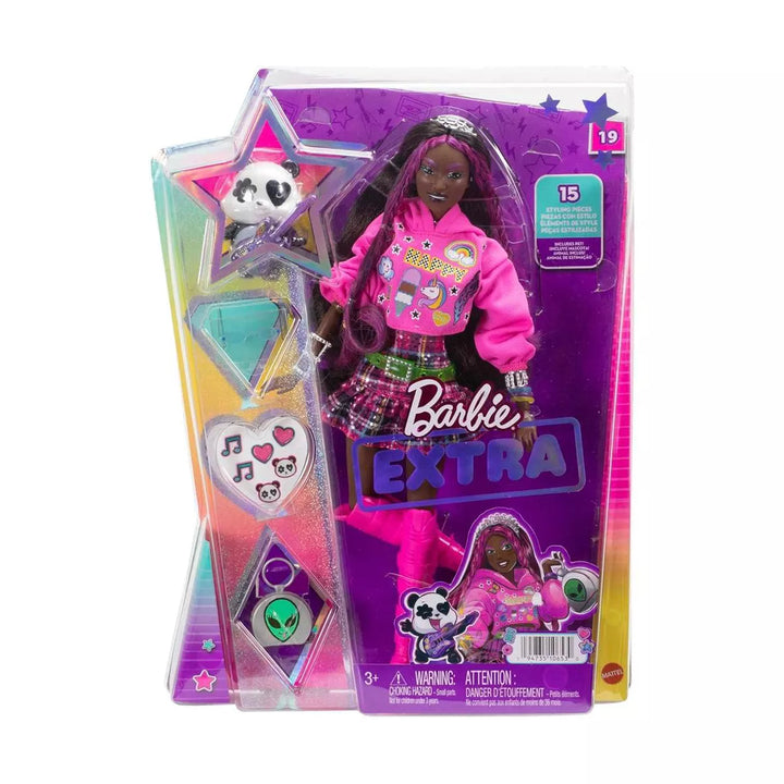 Barbie Extra Fashion Doll with Pink-Streaked Brunette Hair in Graphic Hoodie with Accessories & Pet