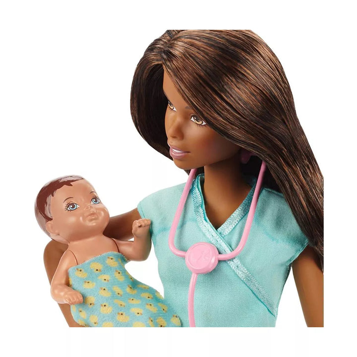 Barbie Baby Doctor Playset with Brunette Doll, 2 Infant Dolls, Exam Table and Accessories