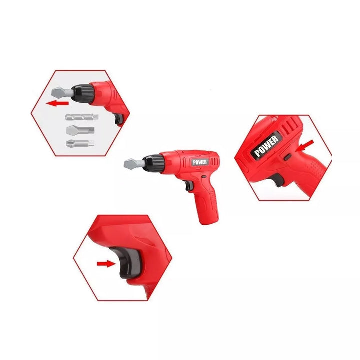 Ready! Set! Play! Link Kids Power Tool Mini Toy Drill Set with 3 Interchangeable Drill Bits