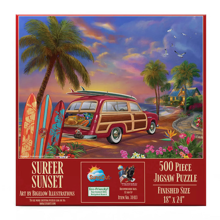 Sunsout Surfer Sunset 500 Pc Jigsaw Puzzle 31413