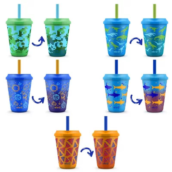 Ello Kids 12-Ounce Color Changing Tumblers with Lids and Straws, 10 Pack (Assorted Colors)