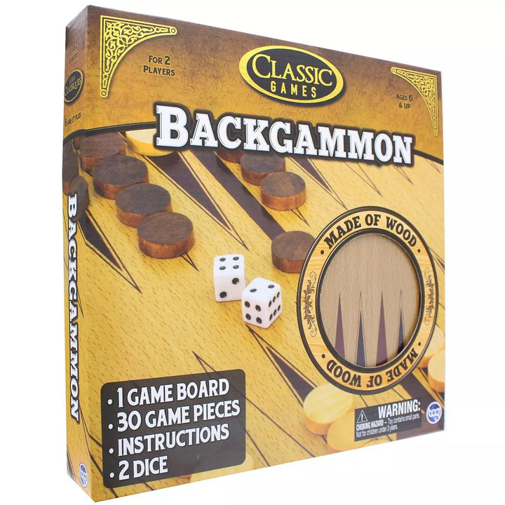 The Canadian Group Classic Games Wood Backgammon Set | Board & 30 Game Pieces