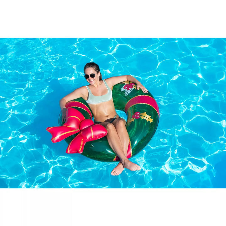 Swimline 42" Christmas Wreath with Bow Inflatable Pool Inner Tube Ring