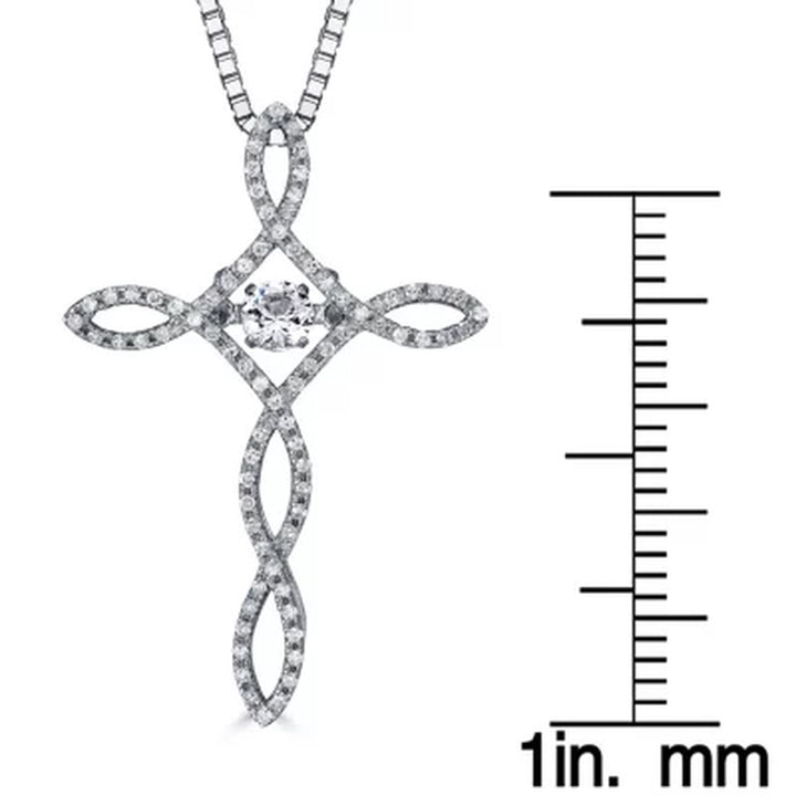 Dancing Created White Sapphire and 0.15 CT. T.W. Diamond Cross Pendant in Sterling Silver