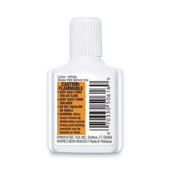 BIC Wite-Out Extra Coverage Correction Fluid, 20 Ml Bottle, White 12-Pack