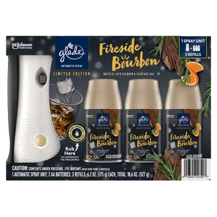 Glade Automatic Spray Air Freshener, Fireside Bourbon 1 Holder + 3 Refills