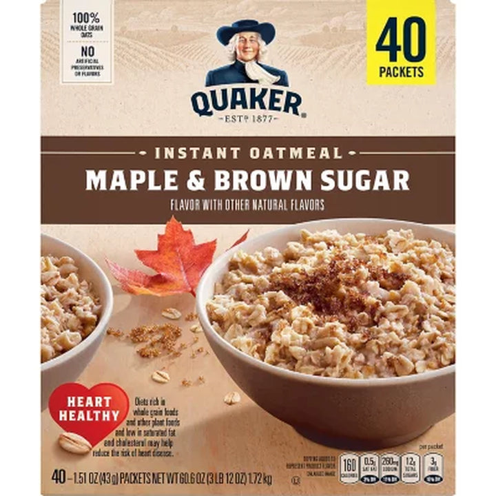 Quaker Instant Oatmeal, Maple Brown Sugar 60.6 Oz., 40 Pk.