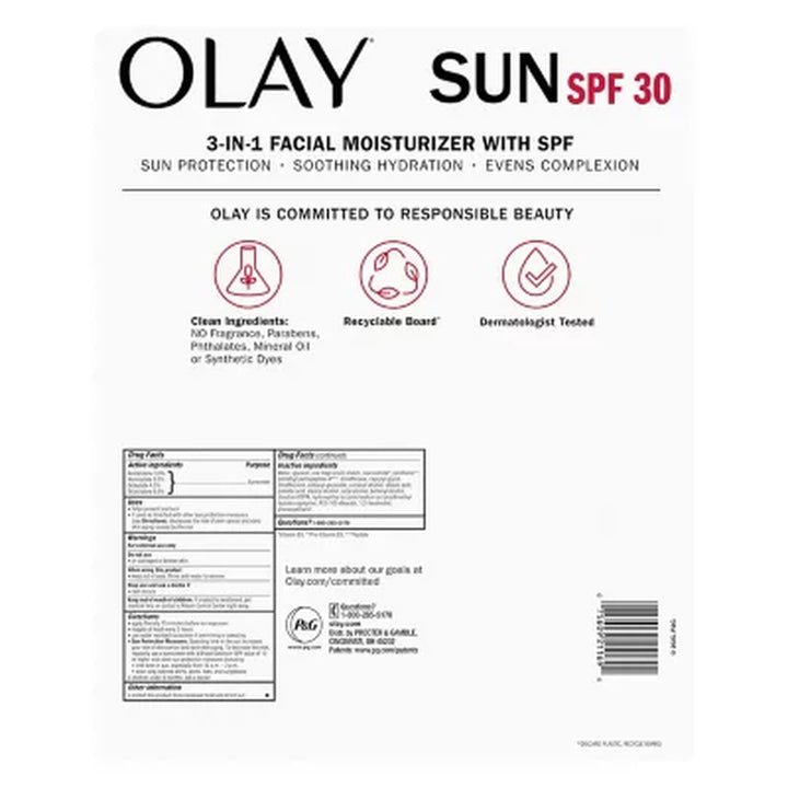 Olay Sun Hydrating 3-In-1 Facial Moisturizer with SPF 30, 1.7 Oz., 2 Pk.