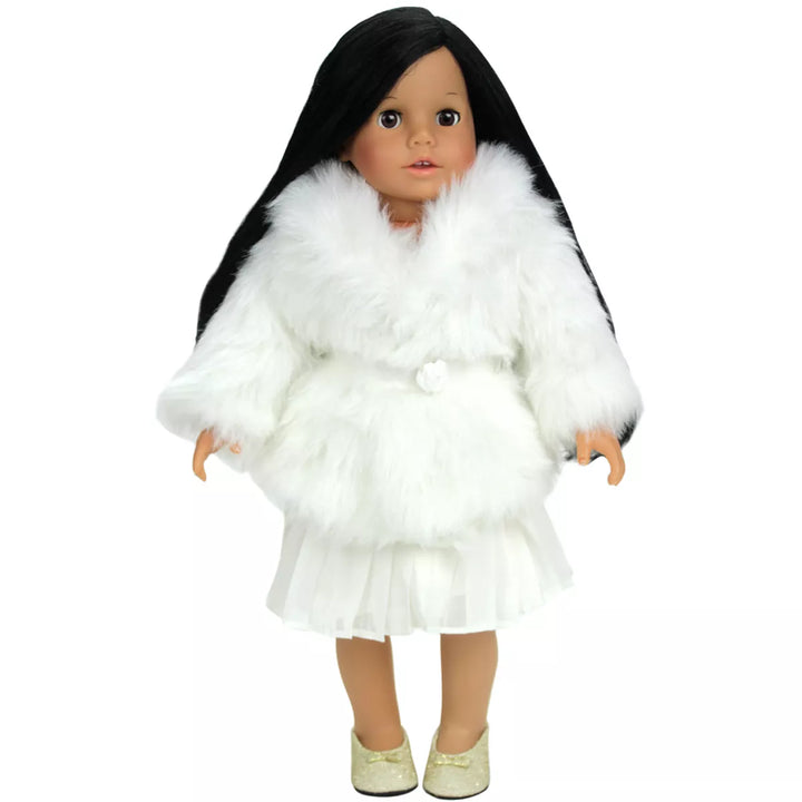 Sophia’S Faux Faux Fur Coat with Sash Closure for 18" Dolls, Ivory