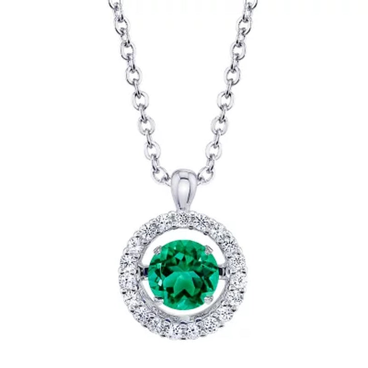 Dancing Lab Created Emerald Pendant and Earring Set in Sterling Silver