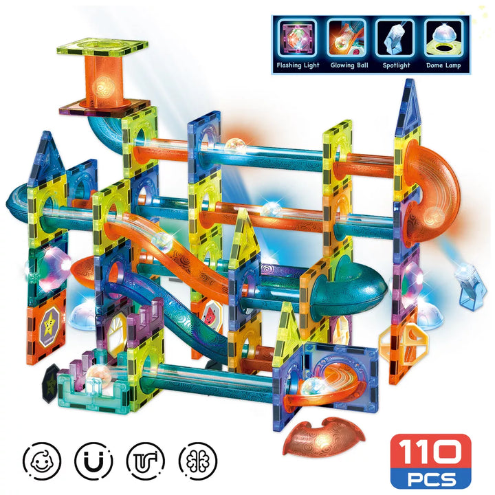 Contixo Magnetic Light-Up 3D Tiles Building Set – 110 Piece STEM Marble Run Blocks for Kids, Fun Educational Toy for Boys & Girls Ages 3-10+