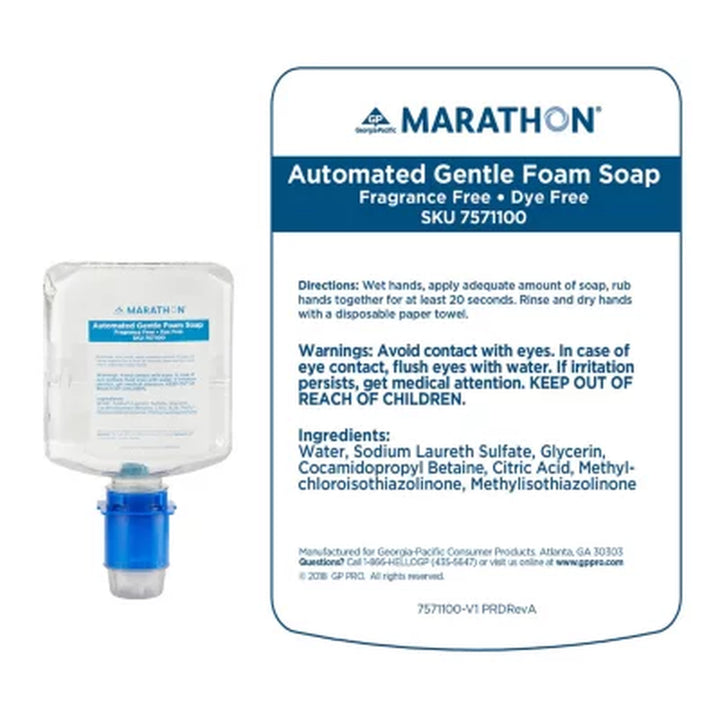 Marathon Gentle Foam Hand Soap Refill, Fragrance-Free (1,000 Ml)