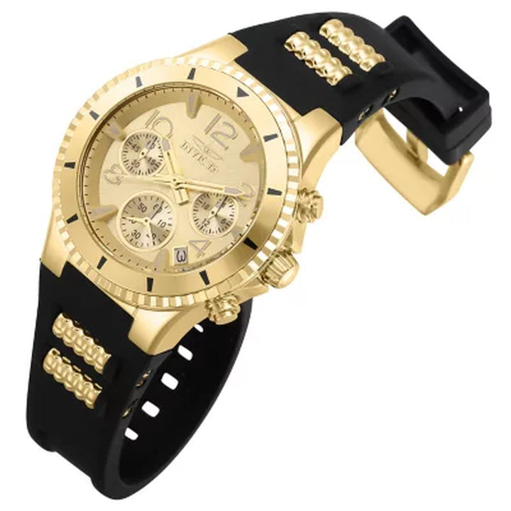 Invicta BLU Ladies Quartz 39Mm Black Silicone and Gold Stainless Steel, Gold Dial Watch