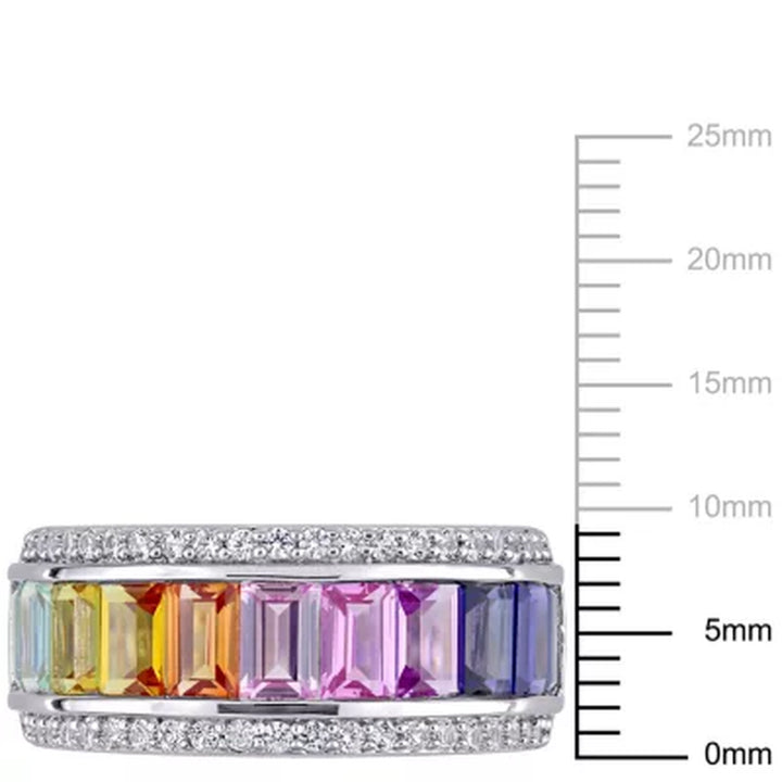 Multi-Color Created Sapphire Semi-Eternity Anniversary Ring in Sterling Silver