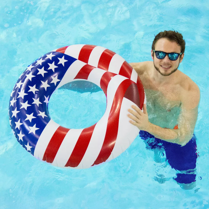 Swimline 36 Inch Inflatable American Flag Swimming Pool Tube Float (12 Pack)