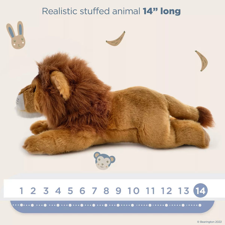 Bearington King the Lion: Realistic Plush Ultra-Soft 14" Long Stuffed Animal Toy Made with Premium Fill and Poseable Limbs