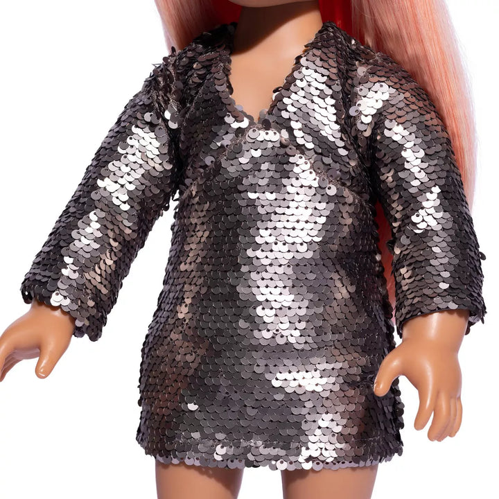 I'M a GIRLY Dress with Silver Glitter Sequin Outfit - Fits I'M a GIRLY 18" Fashion Doll