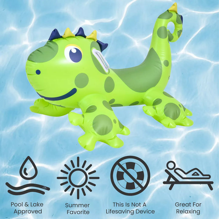 Pool Central Inflatable Spotted Dinosaur Ride-On Pool Float - 46.5" - Green